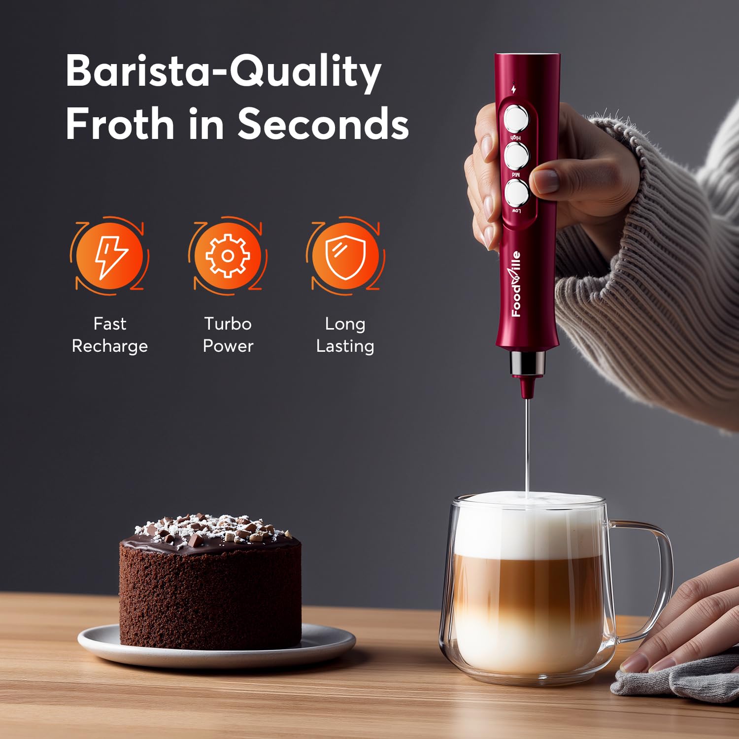 Amazon.com: FoodVille MF02 Rechargeable Milk Frother Handheld Foam